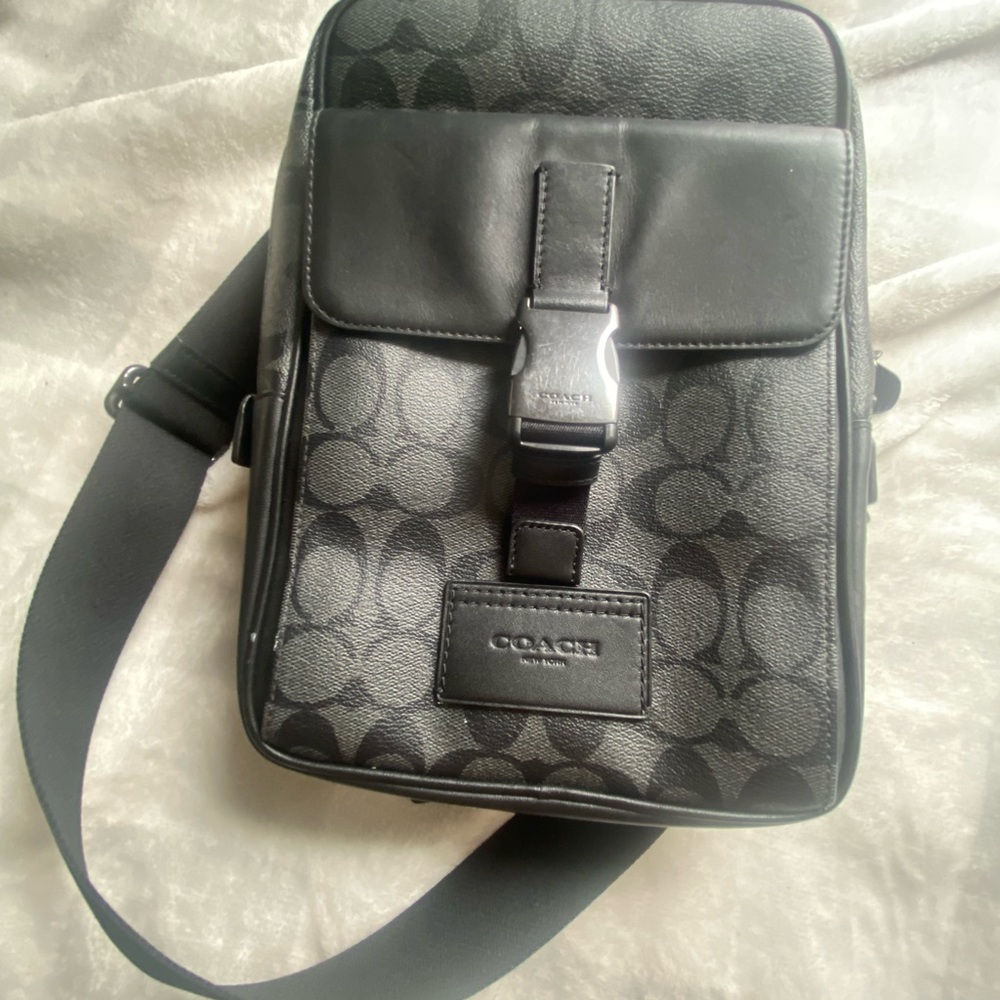 Coach Black Messenger Bag with Adjustable Strap and Leather Trim